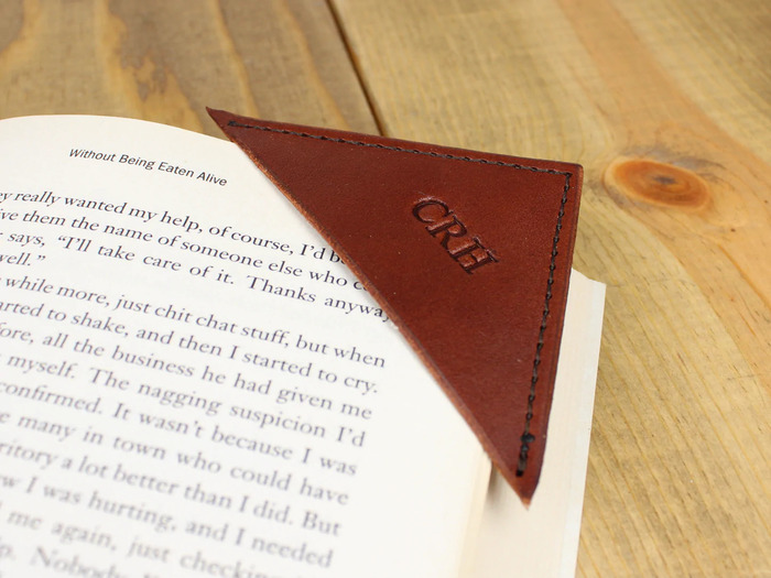 Personalized Tan Leather Corner Bookmark - Anniversary Gifts For Girlfriend