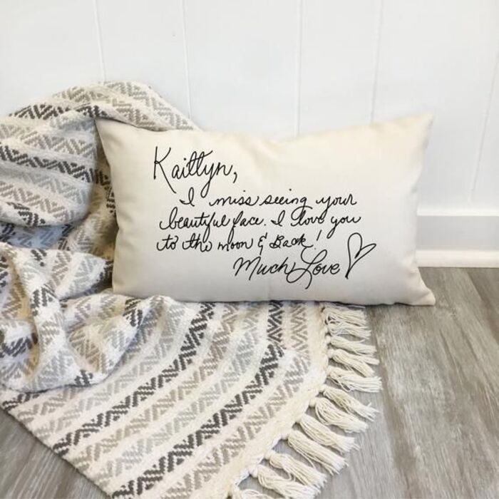 Handwritten throw pillow: best hostess gifts for engagement party