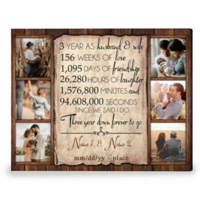 Personalized Gift For Third Wedding Anniversary Best Gift For Couple Canvas Print