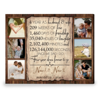Personalized Gift For 4th Wedding Anniversary Best Gift For Couple Canvas Print