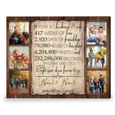 Personalized Gift For 8th Wedding Anniversary Best Gift For Couple Canvas Print
