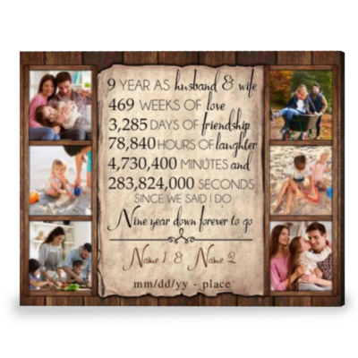 Personalized Gift For 9th Wedding Anniversary Best Gift For Couple Canvas Print