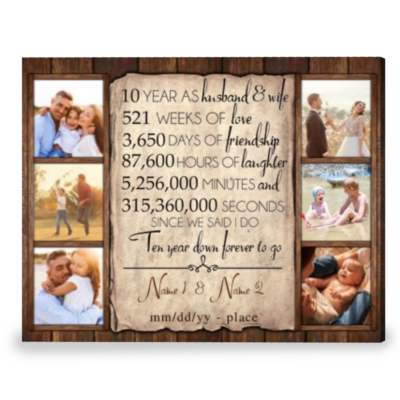Personalized Gift For 10th Wedding Anniversary Best Gift For Couple Canvas Print
