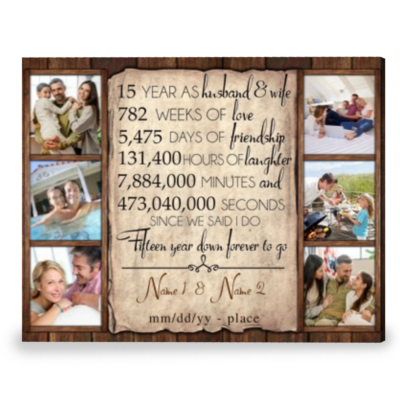Personalized Gift For 15th Wedding Anniversary Best Gift For Couple Canvas Print