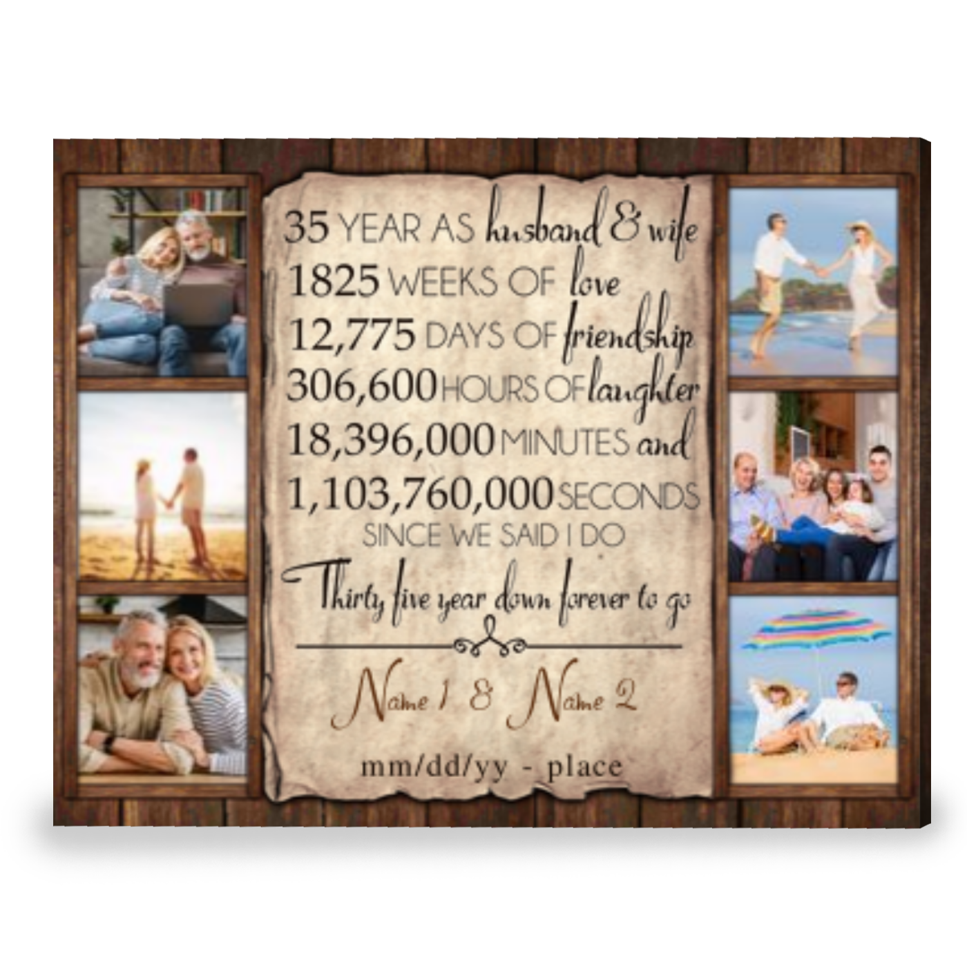 Personalized Gift For 35th Wedding Anniversary Best Gift For Couple Canvas Print