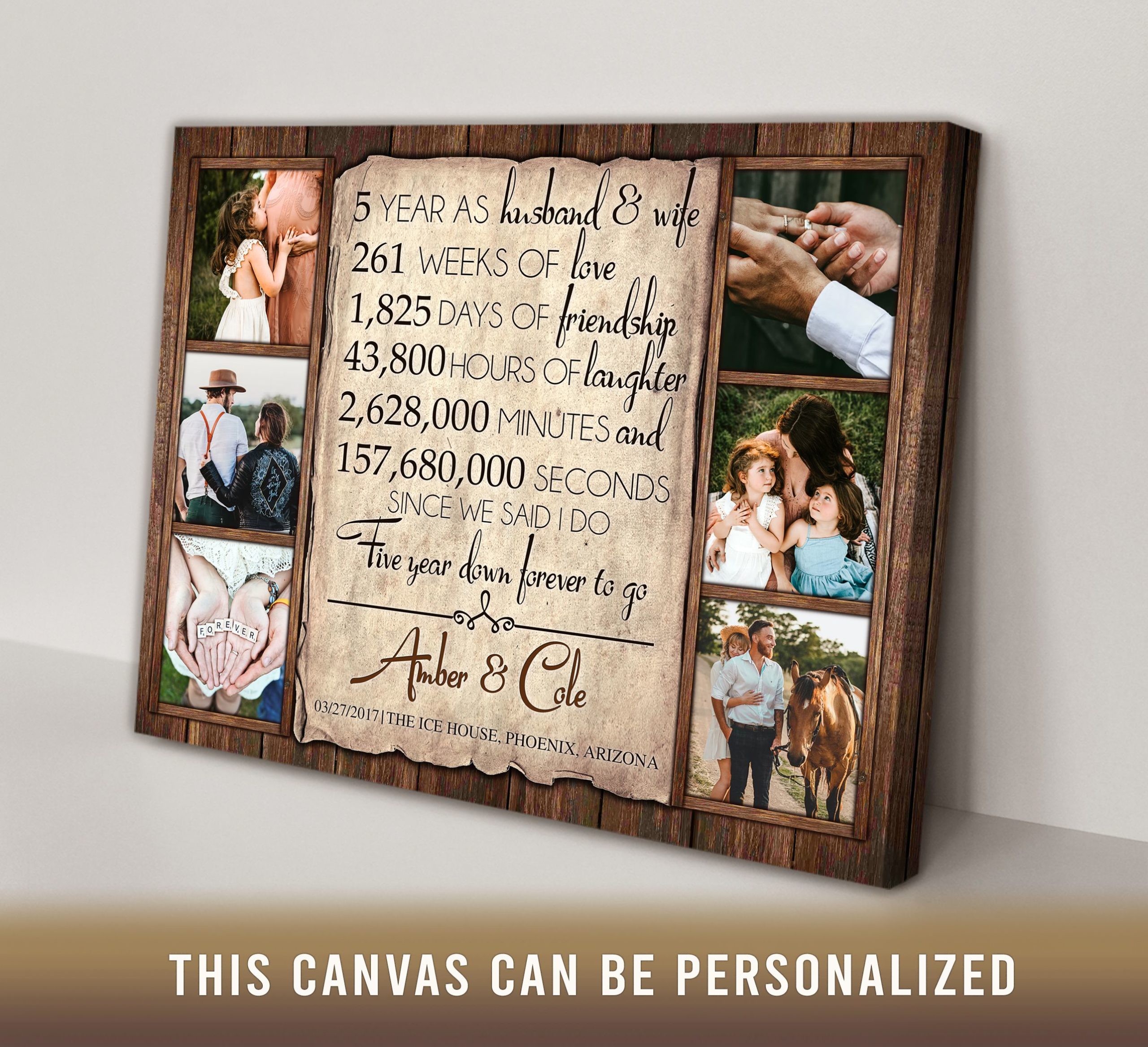 Personalized Gift For 5th Wedding Anniversary Best Gift For Couple Canvas Print