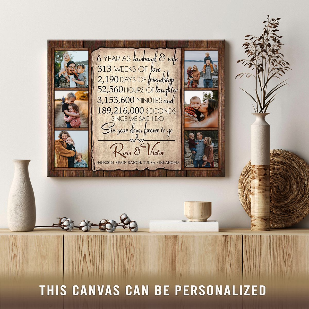 6th Wedding Anniversary Milestone Of Couple Custom Photo Canvas