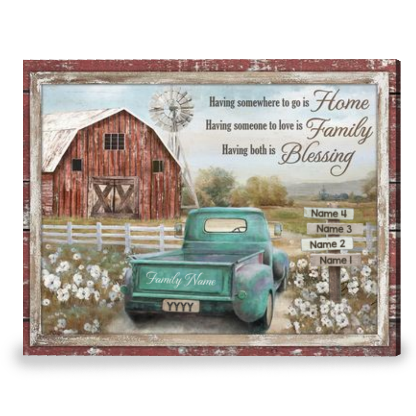 Personalized Family Names Sign Farm Wall Art Beauitful Family Gift Canvas