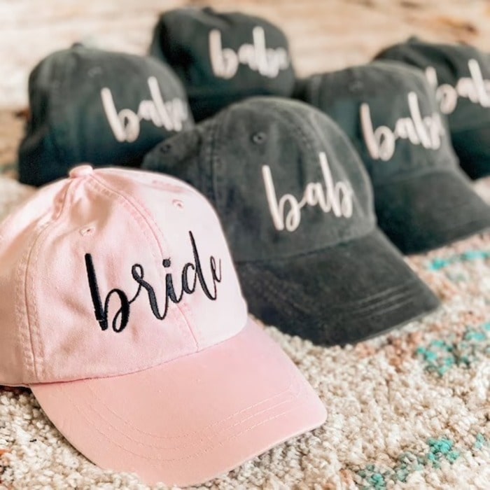 Embroidered baseball caps: great custom bachelorette favors