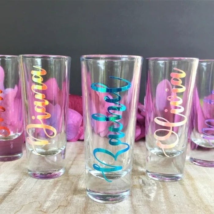 Custom shot glasses for bachelorette party favors 