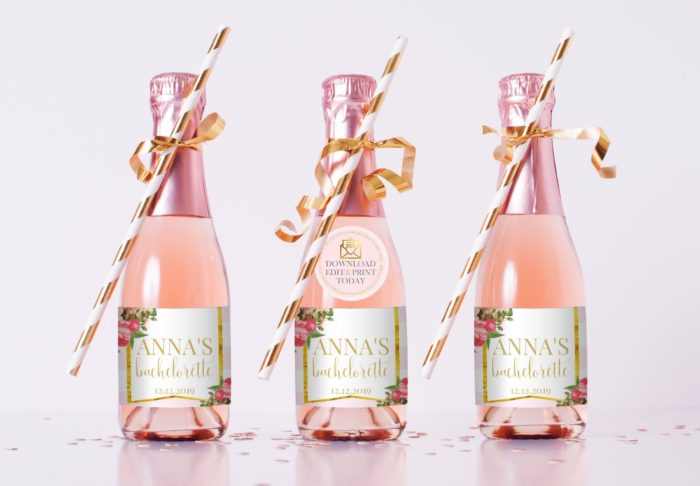 Tiny champagne bottles: great custom bachelorette favors