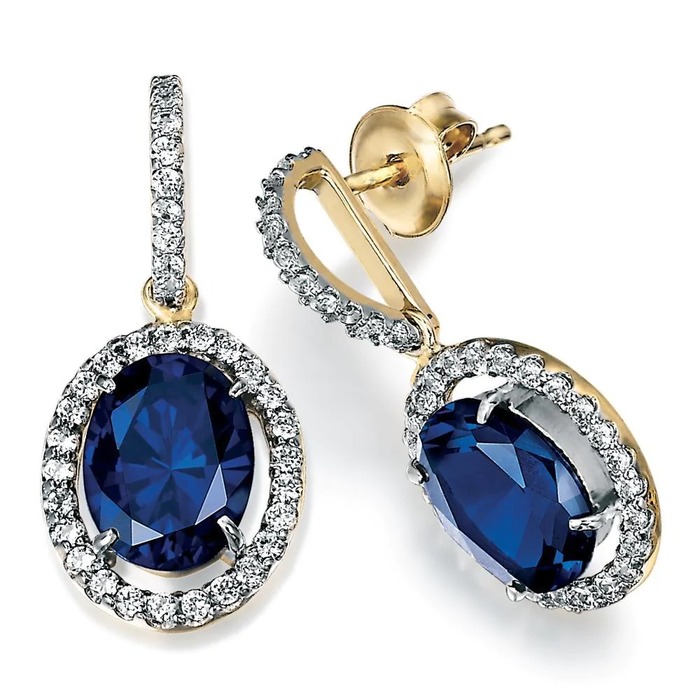 65th Anniversary Gifts - Diamond and Sapphire Earrings