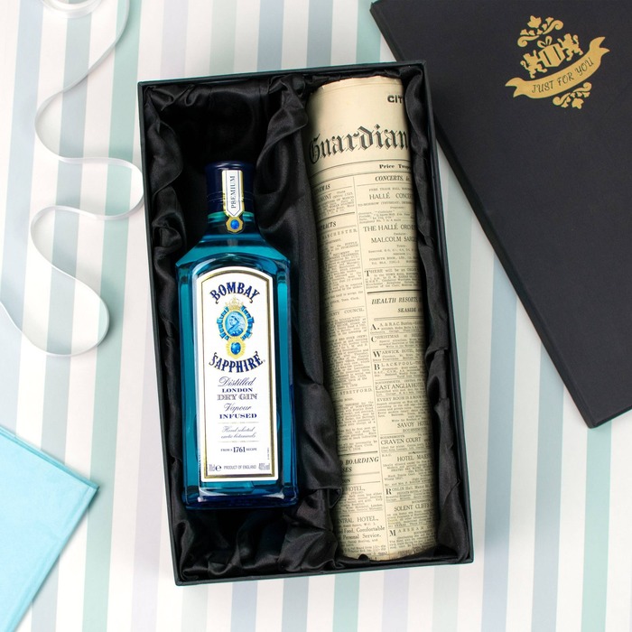 65th Anniversary Gifts - Bombay Sapphire and Original Newspaper Set