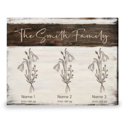 Personalized Family Names Family Wall Decor Birth Month Flowers Art Canvas Print