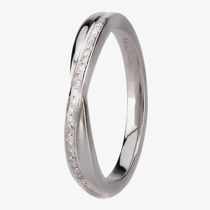 Crossover Platinum Ring with Diamonds as gift ideas for female 70th birthday