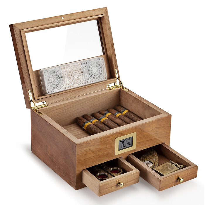 Wood Humidor with Hygrometer - 70th Anniversary Gifts