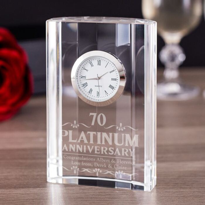 Platinum Anniversary Table Clock - 70th Anniversary Gifts
