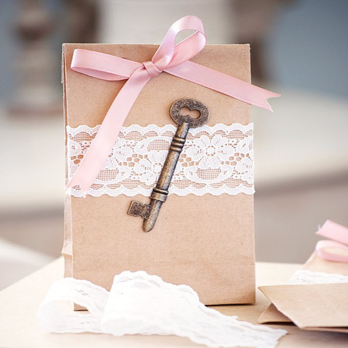 Vintage Key & Lace Embellished Gift Bags