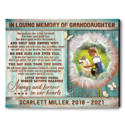 memorial gift for loss of granddaughter print canvas