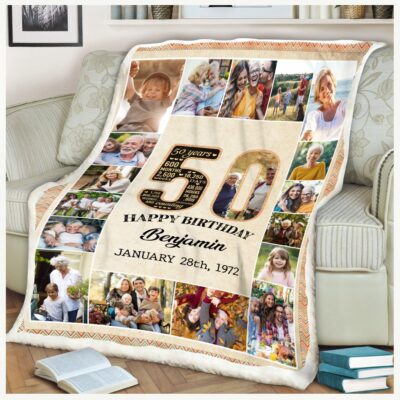 happy 50th birthday mom from daughter personalized blanket with photos 01