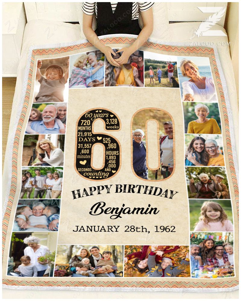 60th birthday gifts for women personalized blanket with pictures 01