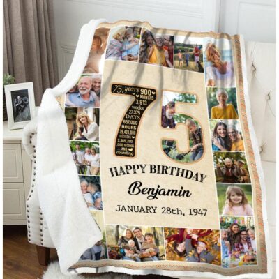 meaningful gift ideas for 75th birthday fo a man personalized blanket 02