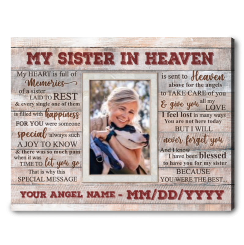 Memorial Gift Ideas For Loss Of Sister Sister in Heaven Memorial Canvas