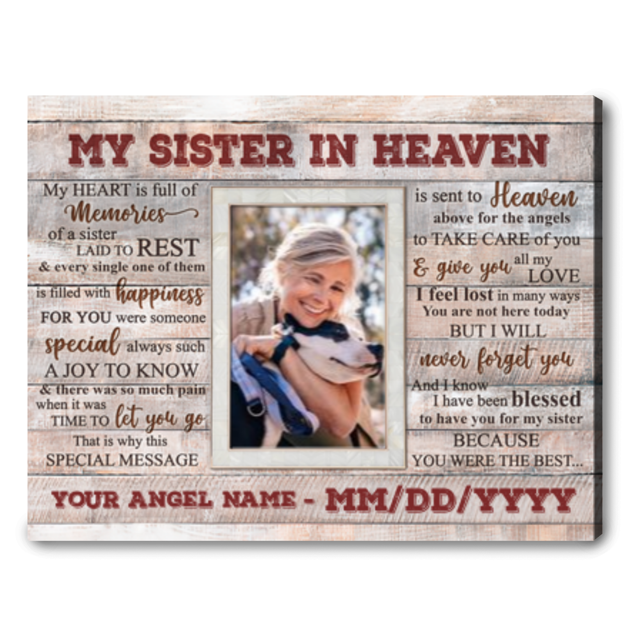 memorial gift idea for loss of sister remembrance photo gift for sister in heaven wall art 01
