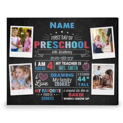 First Day Of Preschool Sign Personalized First Day Of School Sign Canvas Print