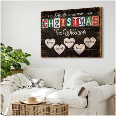 Customized Gift For A Family At Christmas Wall Art Family Names Sign Canvas
