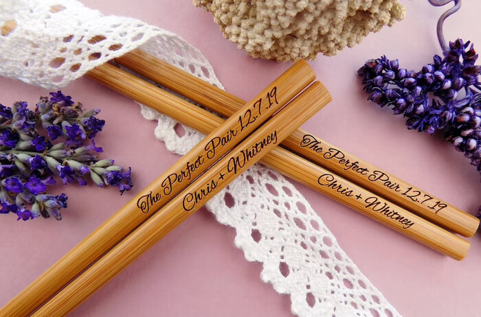 Personalized Bamboo Chopsticks - Bridal Shower Favor On Bridal Party