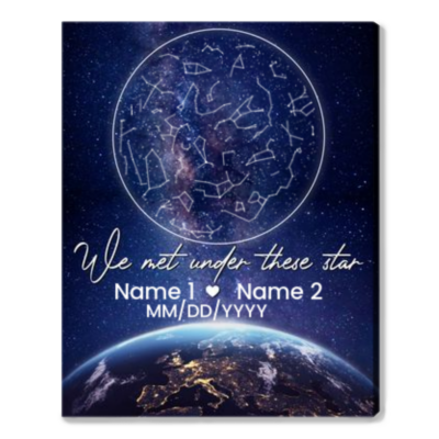 Personalized Night Star Map Canvas Wall Art Special Gift For Couple We Met Under These Stars