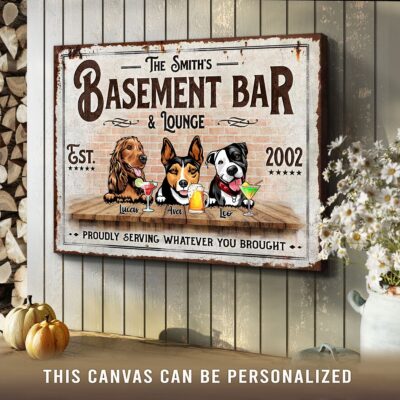 Custom Home Bar Sign Gift For Dog Lovers Funny Home Bar Decor Canvas