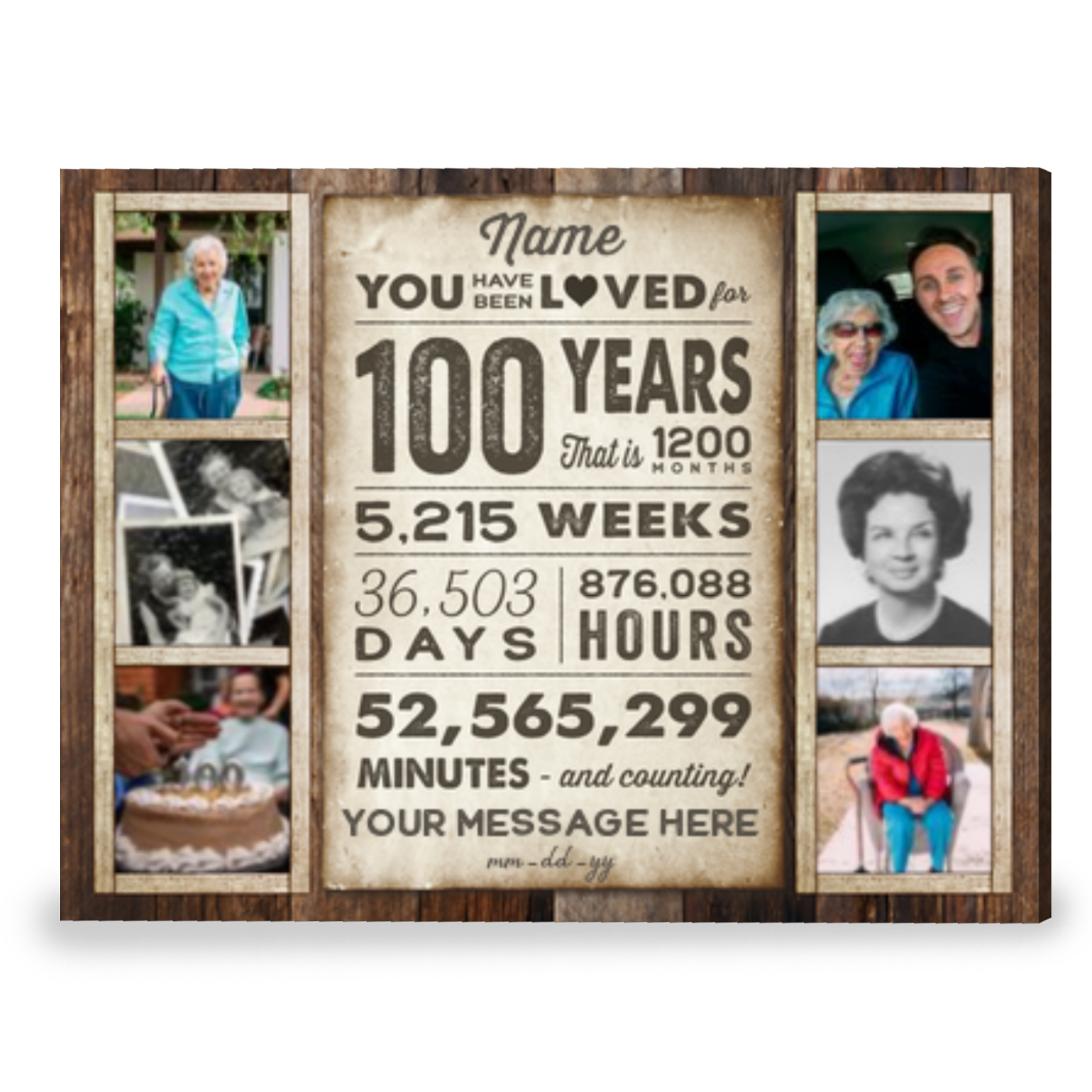 100th Birthday Gift Personalized Special Birthday Gift For Grandparent Canvas Print
