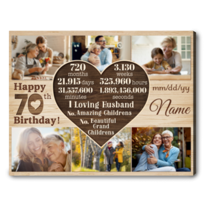 Customized Photo 70th Birthday Canvas 70th Gift Idea For Woman