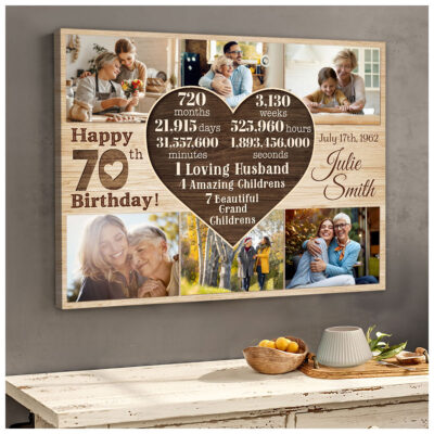 Customized Photo 70th Birthday Canvas 70th Gift Idea For Woman 01