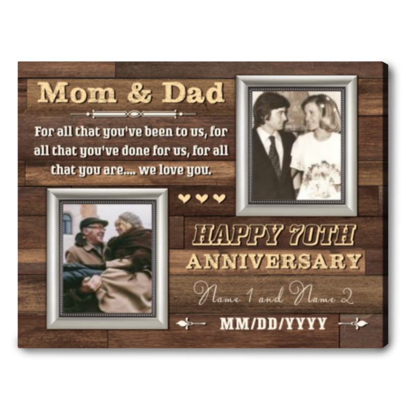 Happy 70th Wedding Anniversary Custom Canvas Photo Print For Parents