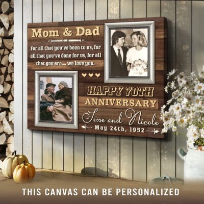 70th wedding anniversary gift idea for parents custom couple photo canvas wall art 04