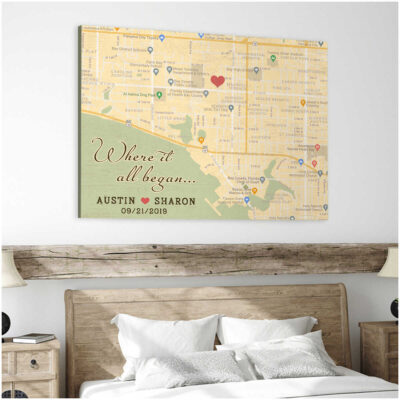 Unique Marriage Anniversary Gift Where It All Began Custom Map Print Canvas
