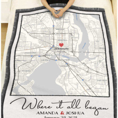 Unique Christmas Gift For Him Personalized Blanket With Custom Map Print