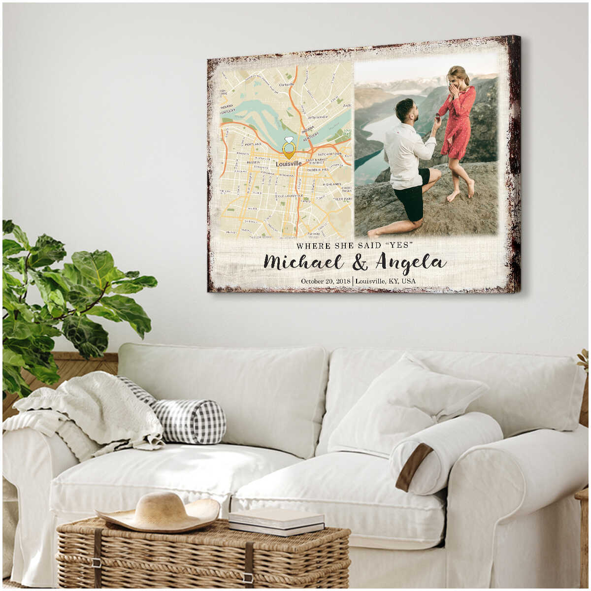 Personalized Engagement Gift Unique Gift Couple Custom Map Print Canvas