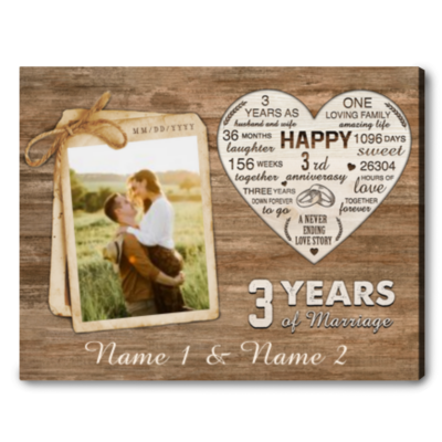 happy 3rd wedding anniverary gift ideas for husband for wife personalized vintage couple photo canvas wall art 01
