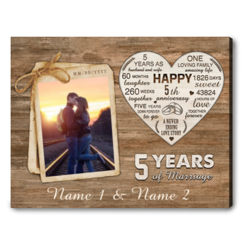 Personalized 5 Year Anniversary gift for Wife or Husband - 5th Year  Together - Custom Canvas - MyMindfulGifts – My Mindful Gifts