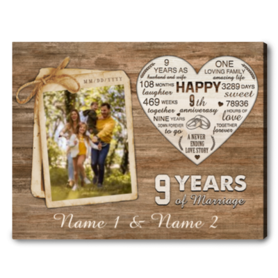 happy 9th wedding annivesary gift idea personalized anniversary of marriage canvas print 01