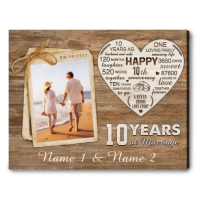 DREAMORIE 10 Year Anniversary Tin Gifts for Him, 10th Anniversary Wedding  Gifts with Tin Aluminum Figures for Her, Family Hanging Photo Display Wall
