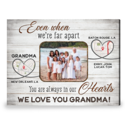 Personalized Grandma's Christmas Gift Custom Map Print Canvas Art