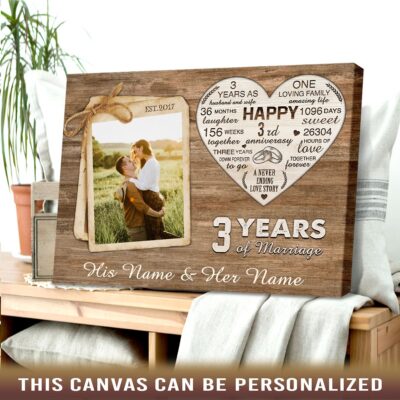 happy 3rd wedding anniverary gift ideas for husband for wife personalized vintage couple photo canvas wall art 04
