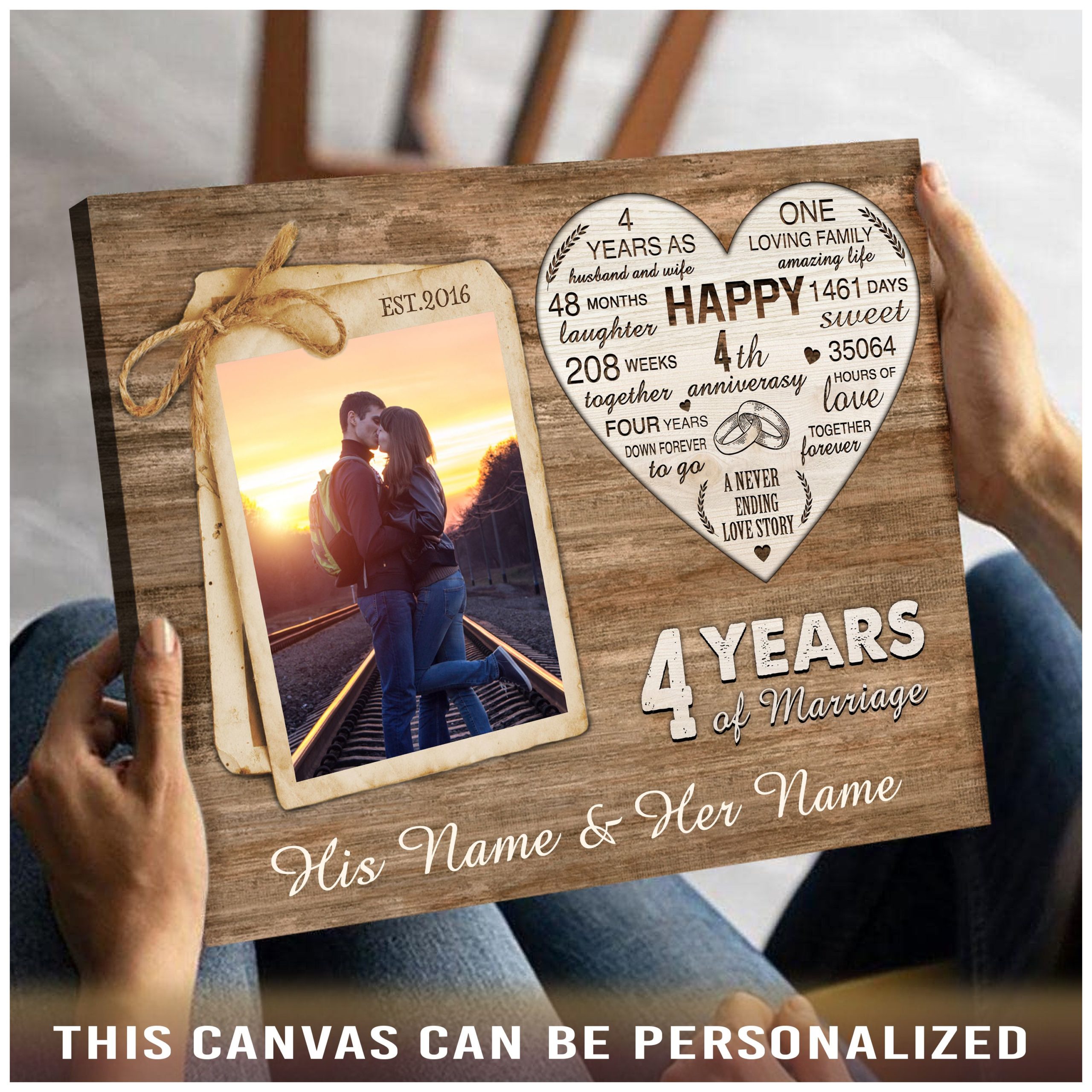 4th Anniversary Photo Collage Canvas Custom 4 Year Anniversary Gift For  Husband Wife Gift  Stunning Gift Store