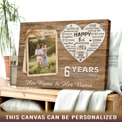 6th wedding anniversary gift for her for him personalized wedding anniversary canvas print 03