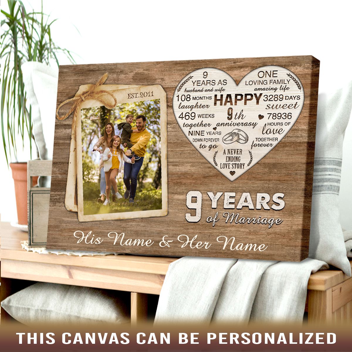 9th Anniversary Gift Ideas Personalized 9 Years Of Marriage For Him For Her  - Oh Canvas